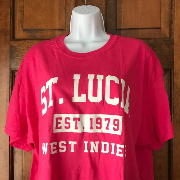 Gildan Pink St. Lucia/West Indies Crewneck Souvenir Tee X-Large - Picture 2 of 10